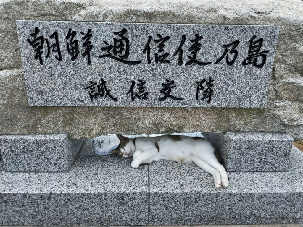 相島の朝鮮通信使乃島記念碑で寝る猫ちゃん